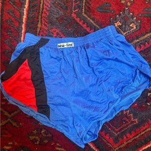 Men’s Athletic Vintage Running Shorts in Blue with Red Accent